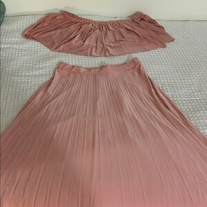 Elegant Pink Pleated Skirt and top